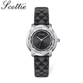 Scottie 9728 Women’s Luxury Square Watch – Waterproof Quartz Wristwatch with Leather Band Black