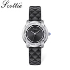 Scottie 9728 Women’s Luxury Square Watch – Waterproof Quartz Wristwatch with Leather Band Black