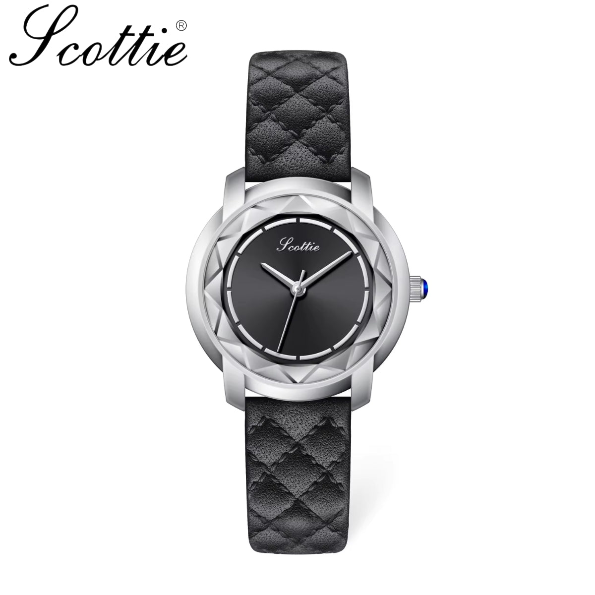 Scottie 9728 Women’s Luxury Square Watch – Waterproof Quartz Wristwatch with Leather Band Black