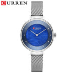 CURREN 9032 New Women’s Bracelet Watch – Simple Luxury Fashion Quartz Wristwatch for Girls Silver and Blue