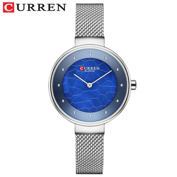 CURREN 9032 New Women’s Bracelet Watch – Simple Luxury Fashion Quartz Wristwatch for Girls Silver and Blue