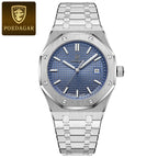 POEDAGAR 924 Men's Luxury Watch: Stainless Steel Waterproof Quartz with Day-Date & Luminous Display Silver Blue