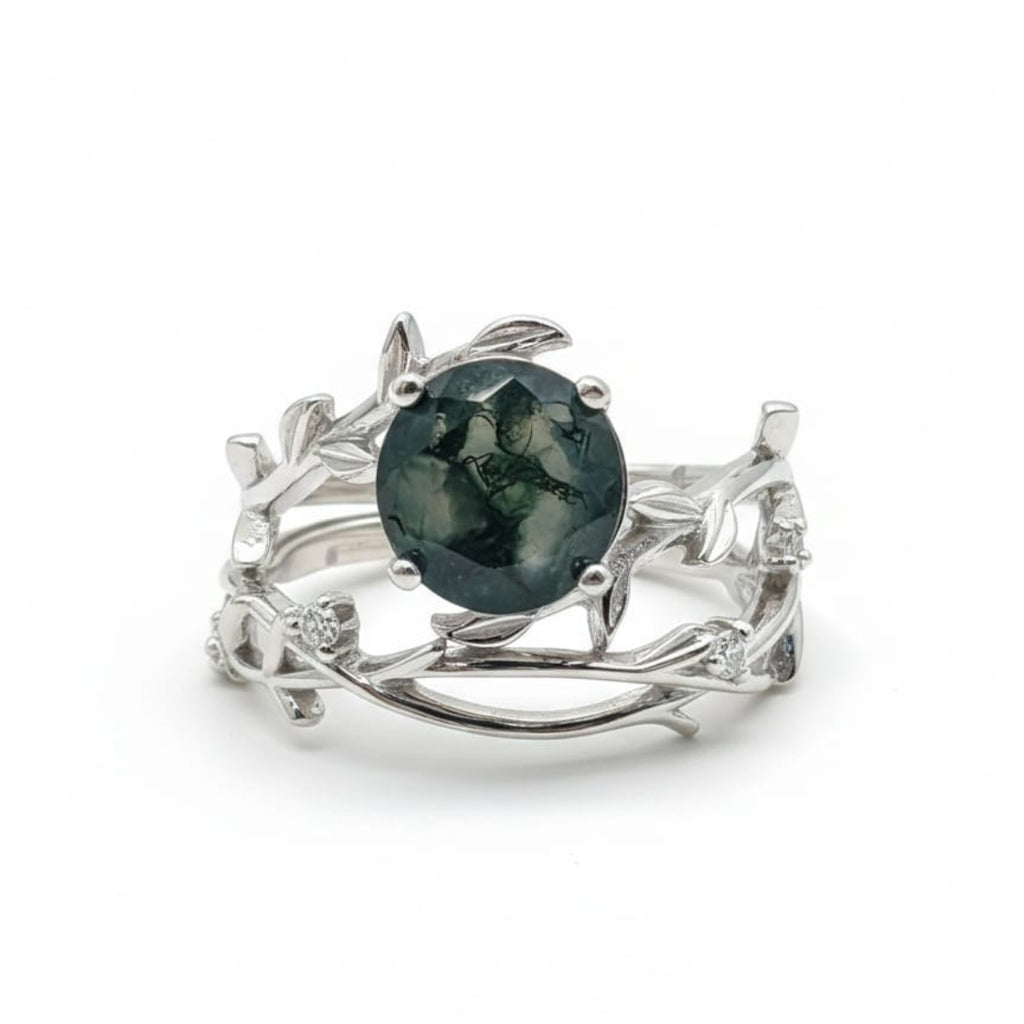 Silver Vine Green Gemstone Ring