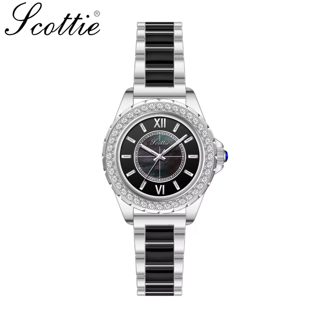 Scottie 9677 Women’s Gold Stainless Steel Watch – Waterproof Quartz Sport Wristwatch Black
