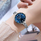 CURREN 9097 Women’s Luxury Fashion Watch – High-Quality Stainless Steel Quartz Wristwatch (3ATM Waterproof) Silver and Blue
