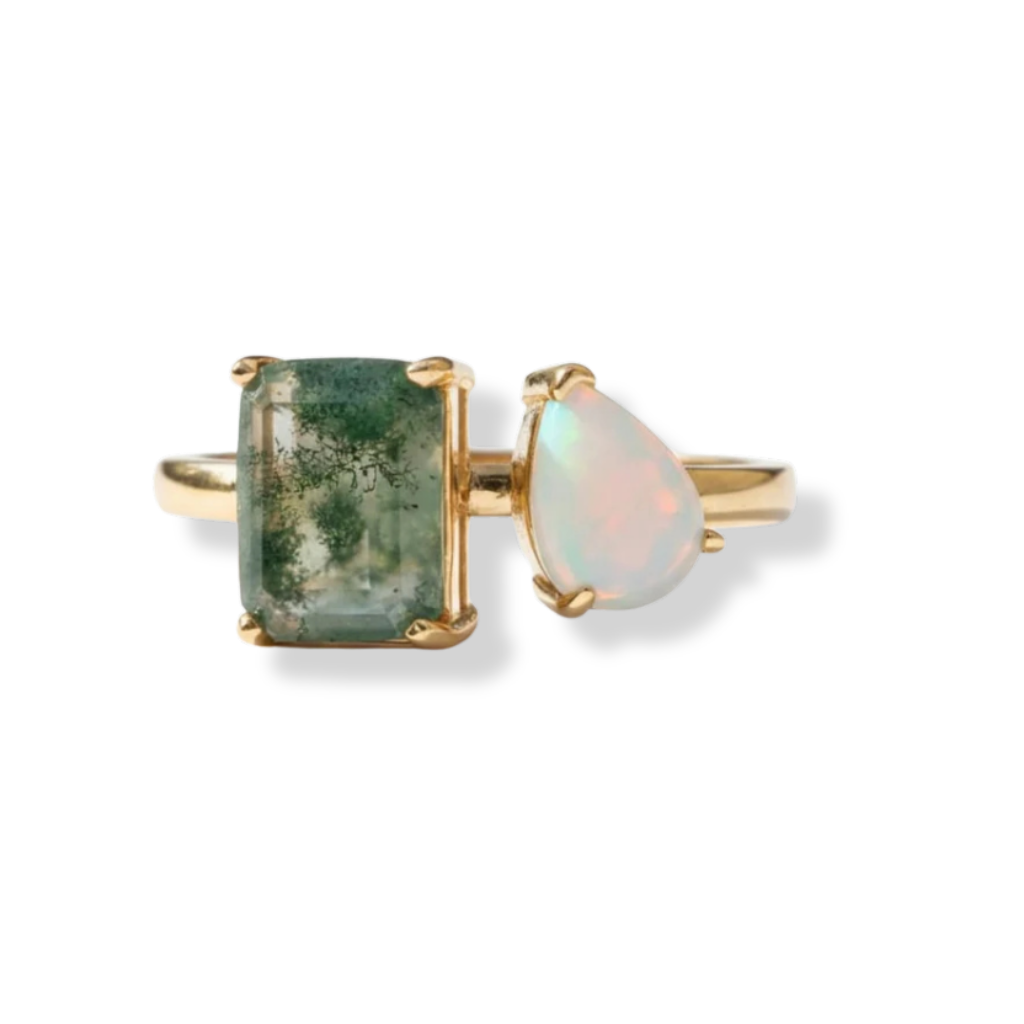 Moss Agate and Opal Ring