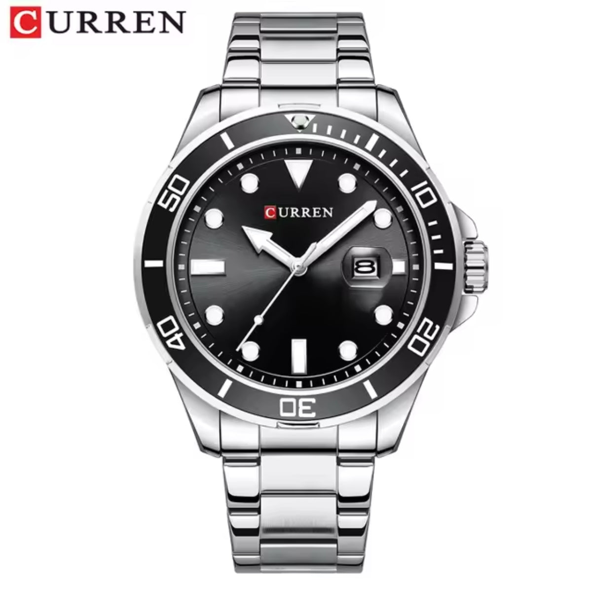CURREN 8388 Men’s Luxury Quartz Watch 3ATM Waterproof Stainless Steel Classic Wristwatch Silver and Black