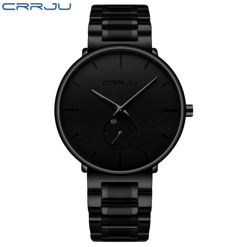 CRRJU 2150 Luxury Quartz Watch – Premium Stainless Steel Band, Casual Black Wristwatch for Men Black