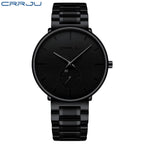 CRRJU 2150 Luxury Quartz Watch – Premium Stainless Steel Band, Casual Black Wristwatch for Men Black