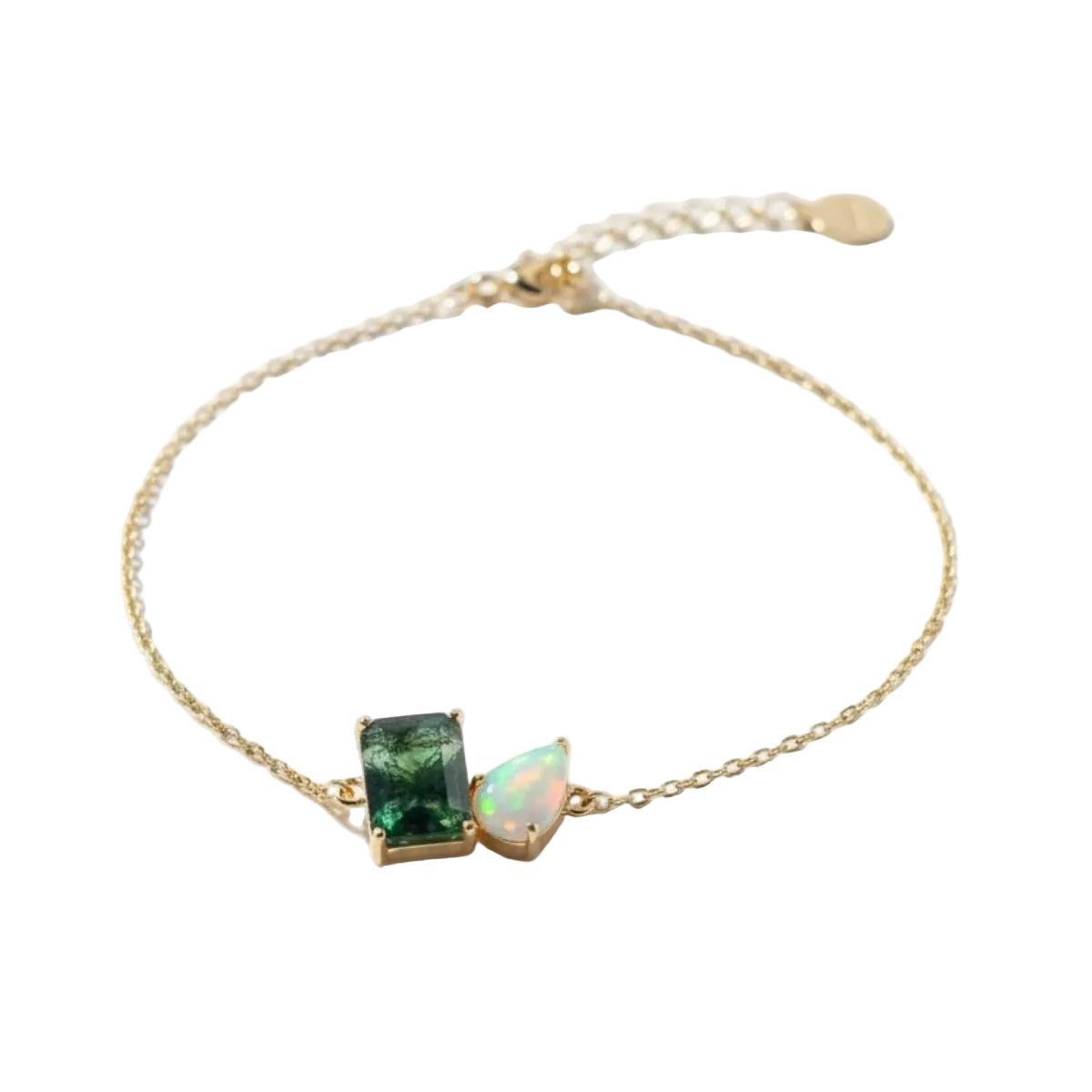 Gold-Plated Bracelet with Moss Agate and Opal
