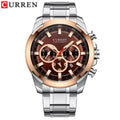 CURREN 8361 Men’s Luxury Chronograph Stainless Steel Waterproof Quartz Sports Watch with Date Silver and Brown