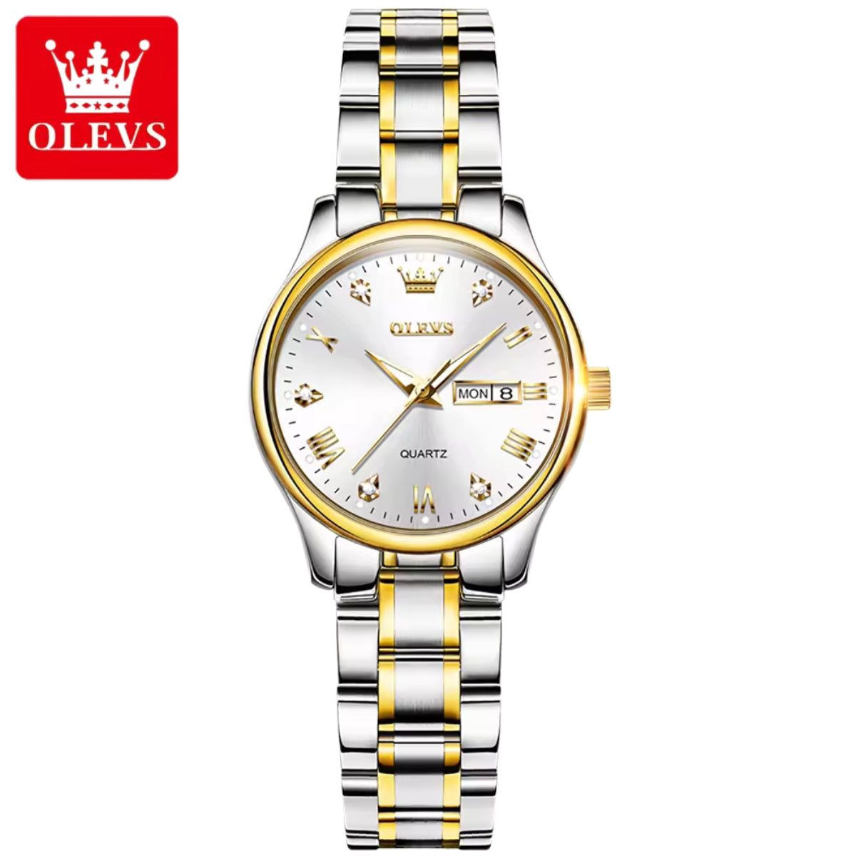 OLEVS 5563 Women’s Classic Watch – Luxury Stainless Steel Quartz Wristwatch Gold and White