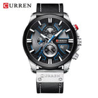 Curren 8346 Men Watch Chronograph Quartz Leather Black