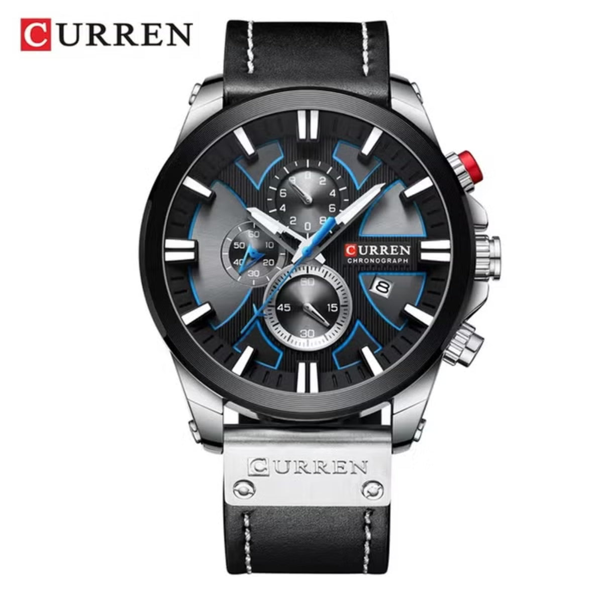 Curren 8346 Men Watch Chronograph Quartz Leather Black
