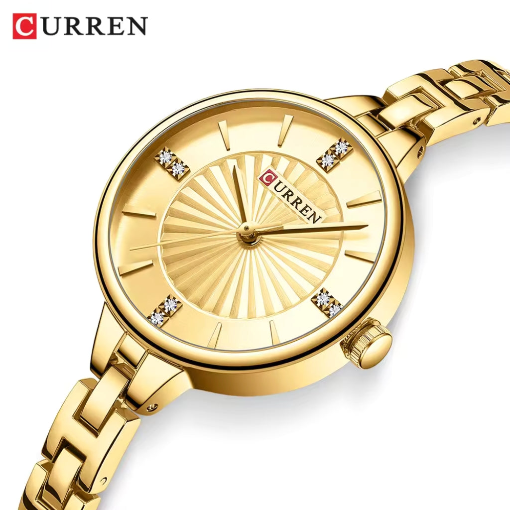 CURREN 9097 Women’s Luxury Fashion Watch – High-Quality Stainless Steel Quartz Wristwatch (3ATM Waterproof) Gold