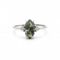 Hexagonal Moss Agate Silver Ring