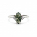 Hexagonal Moss Agate Silver Ring