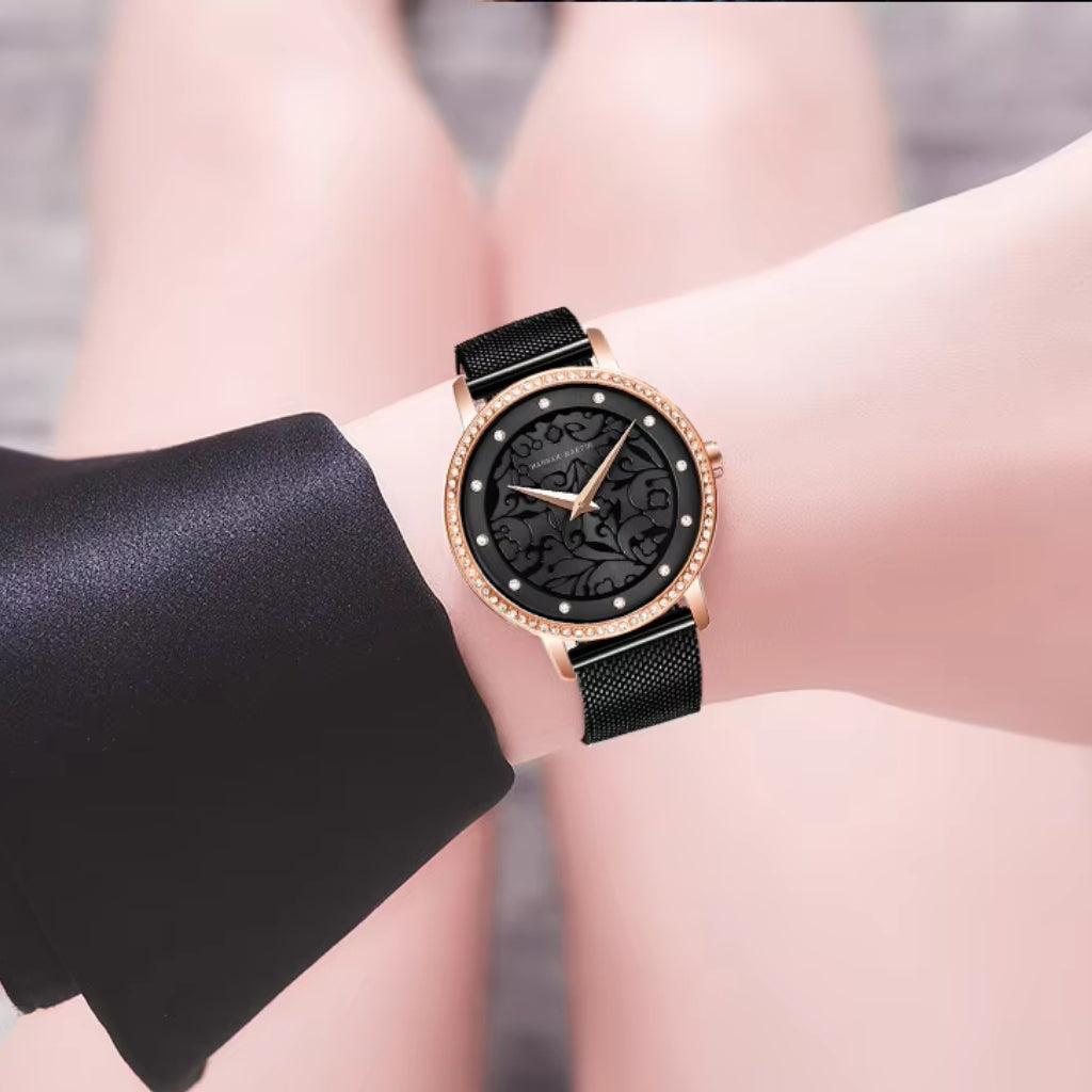 Hannah Martin 1073 New Women’s Fashion Watch – Ladies’ Quartz Wristwatch  Rose Gold and Black