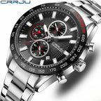 CRRJU 2306 Men’s High-Quality Sports Watch – Japanese Quartz Movement Waterproof with Luminous Hands Black Dial