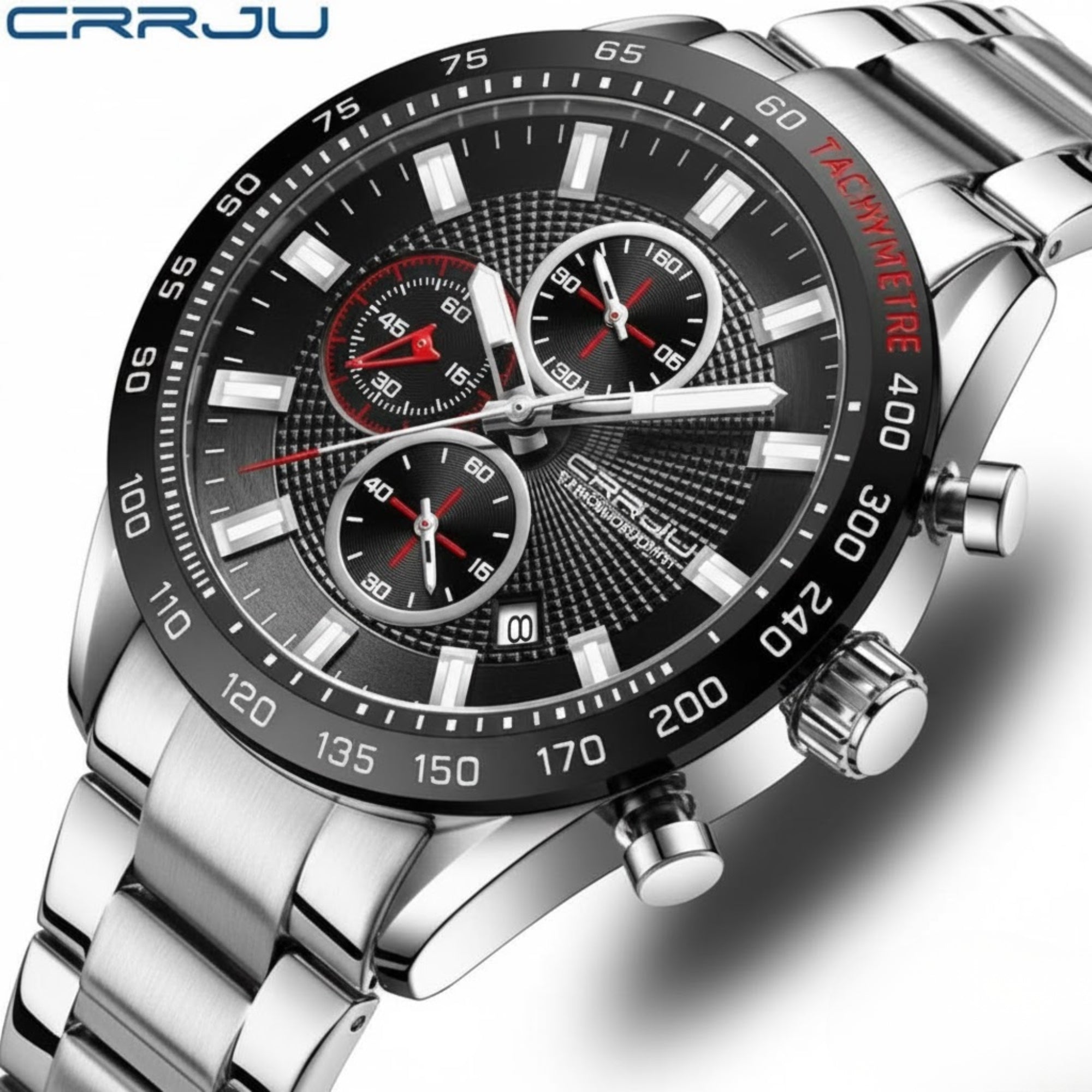 CRRJU 2306 Men’s High-Quality Sports Watch – Japanese Quartz Movement Waterproof with Luminous Hands Black Dial