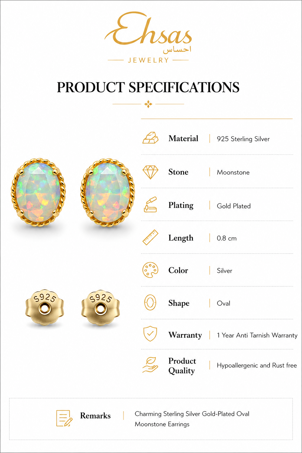 Oval Iridescent Opal Stud