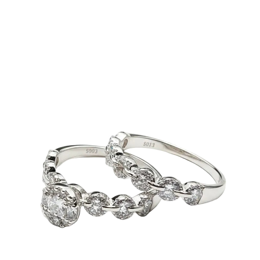 Sterling Silver Chain Halo Ring Set