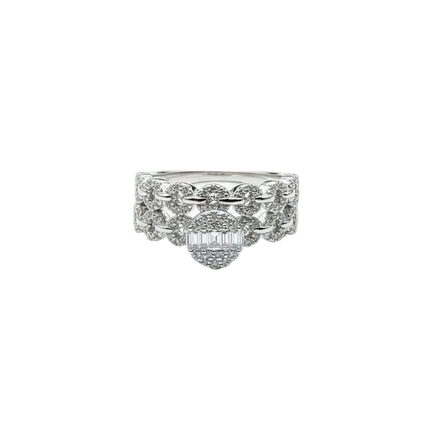 Sterling Silver Chain Halo Ring Set