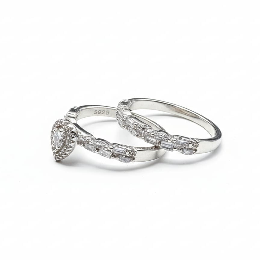 Sterling Silver Pear Halo Set