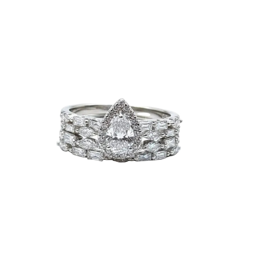 Sterling Silver Pear Halo Set