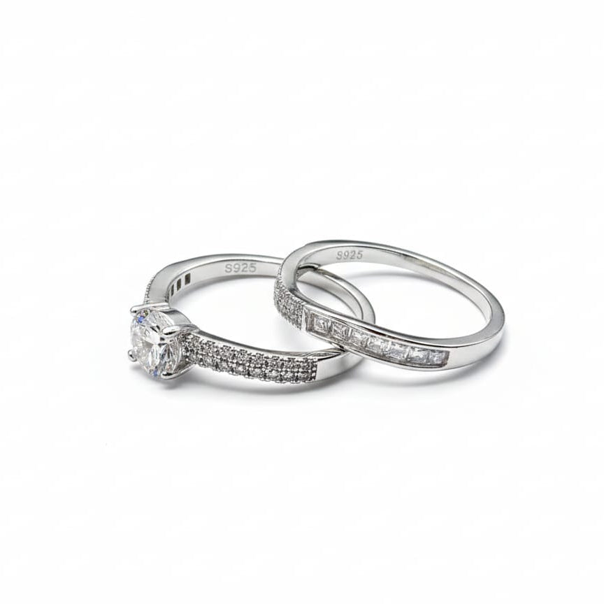 Overlapping Solitaire Silver Ring set