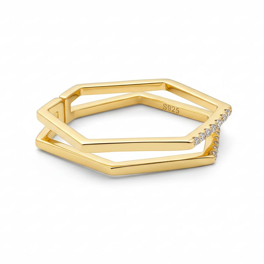 Hexagon Double-Layer Adjustable Ring