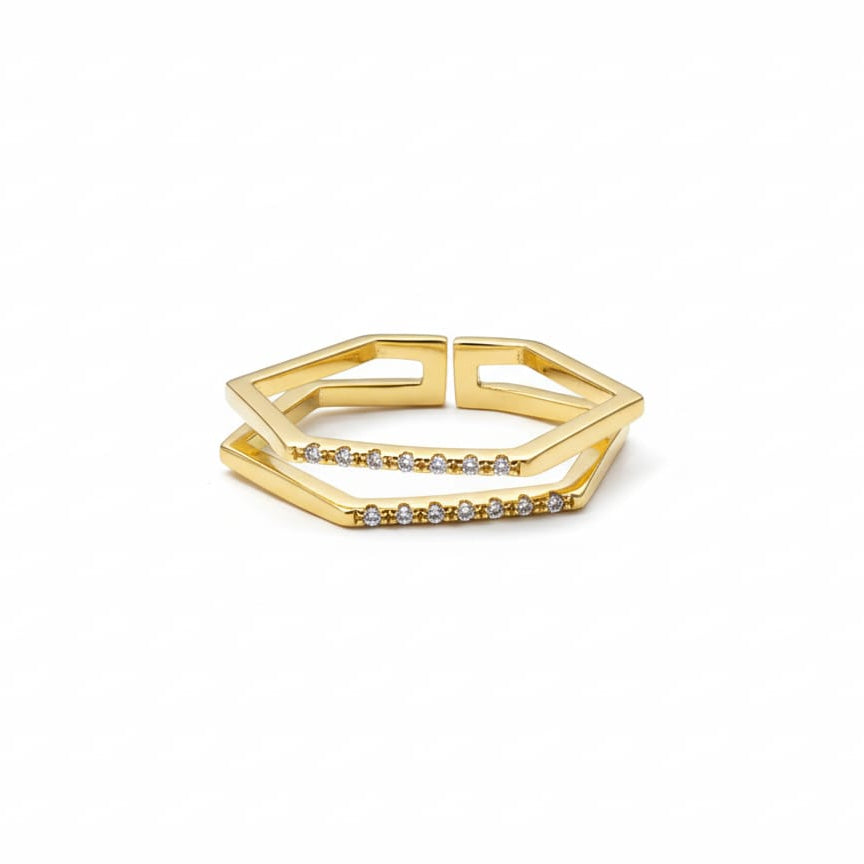 Hexagon Double-Layer Adjustable Ring