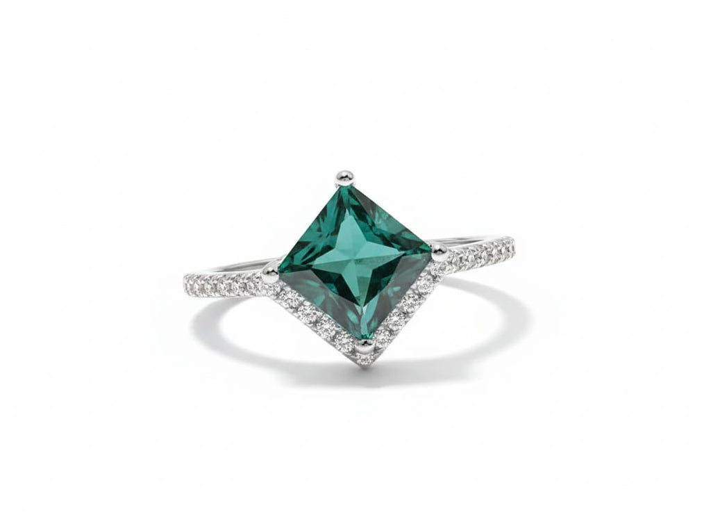 Princess-Cut Emerald Green Ring