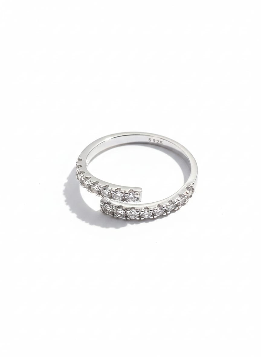 Modern Bypass Ring with Radiant Double-Row Pavé