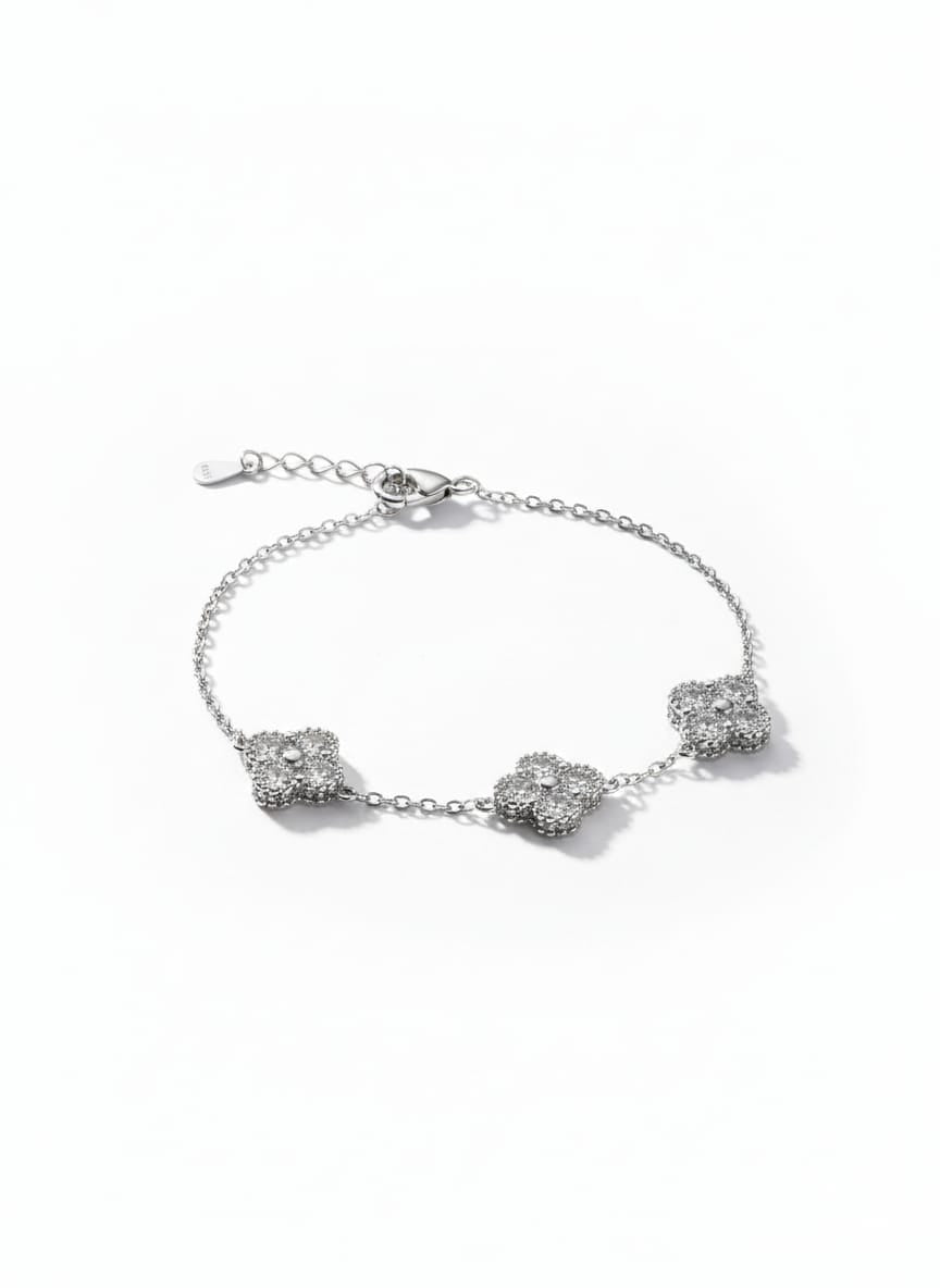 925 Sterling Silver Triple Clover Bracelet