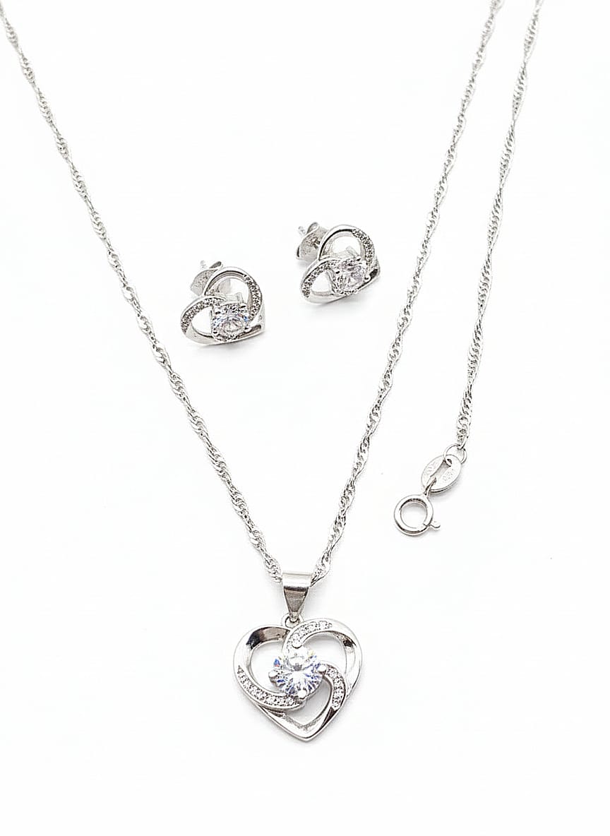 Shimmering Heart Necklace & Earring Set