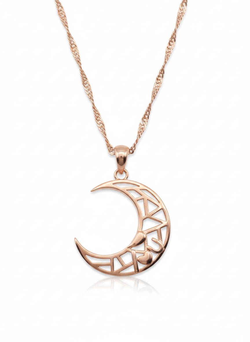 Rose Gold Lattice Crescent Necklace