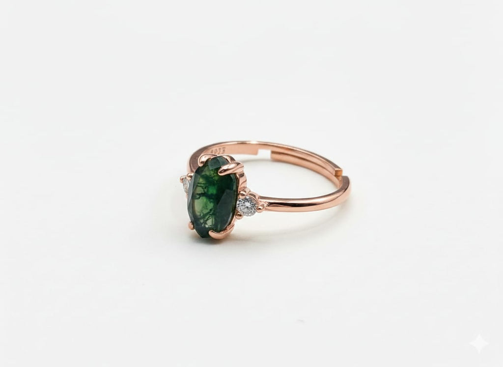 Hexagonal Moss Agate Rose Gold Ring