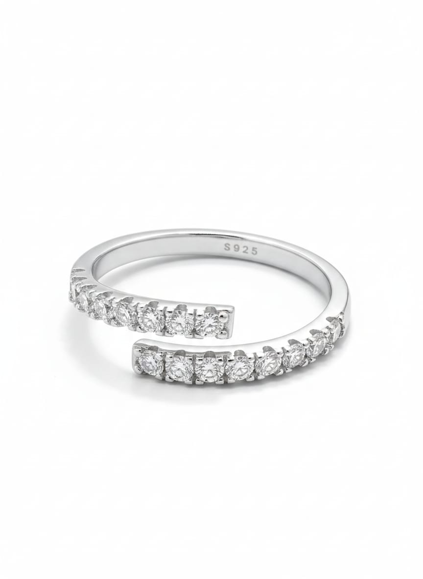 Modern Bypass Ring with Radiant Double-Row Pavé