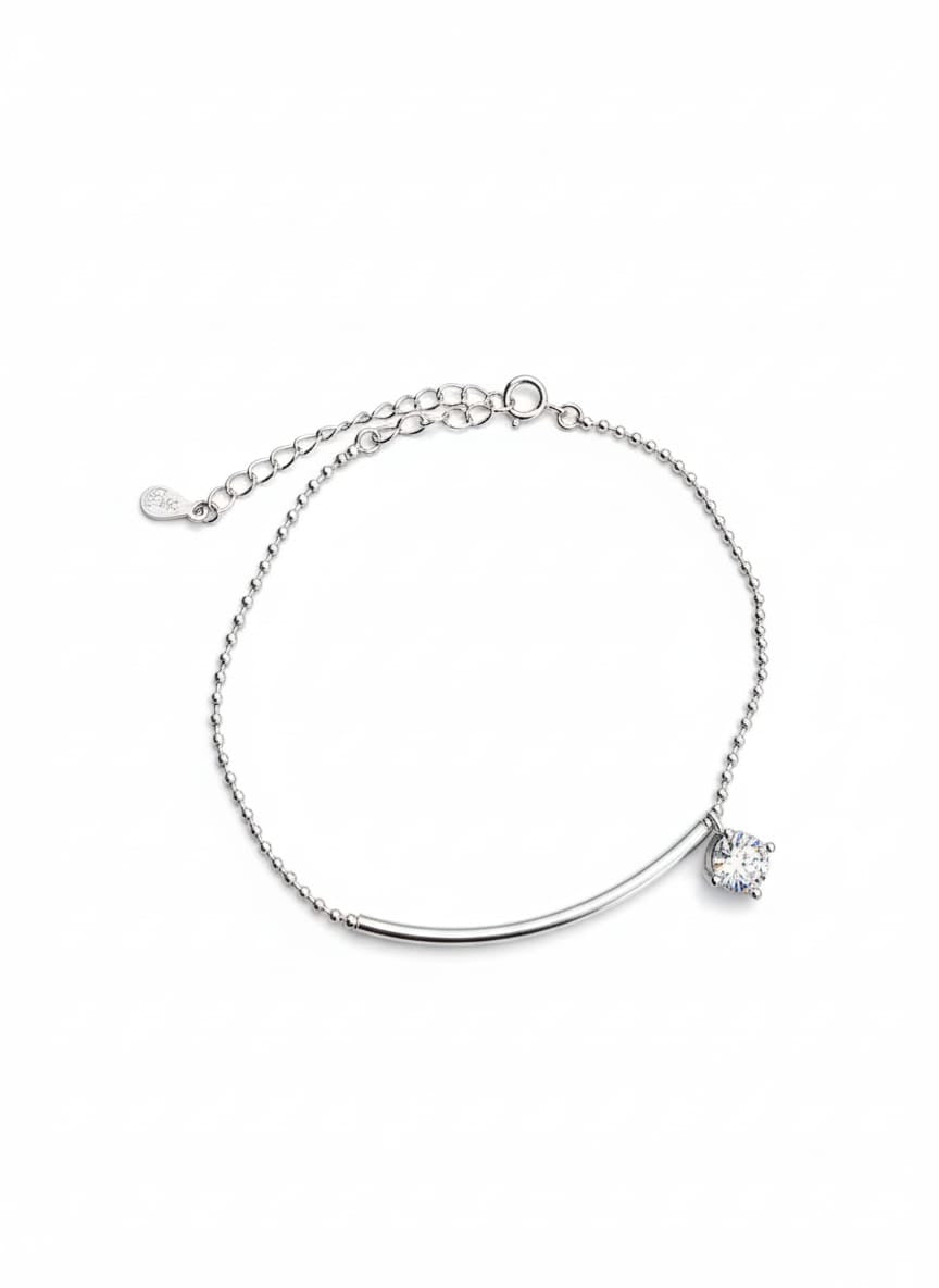 Moissanite Curved Bar Bead Chain Bracelet
