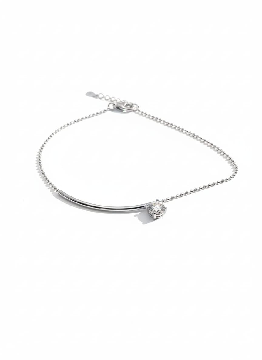 Moissanite Curved Bar Bead Chain Bracelet