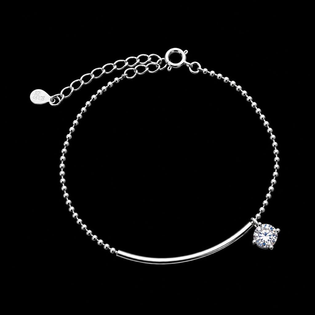 Moissanite Curved Bar Bead Chain Bracelet