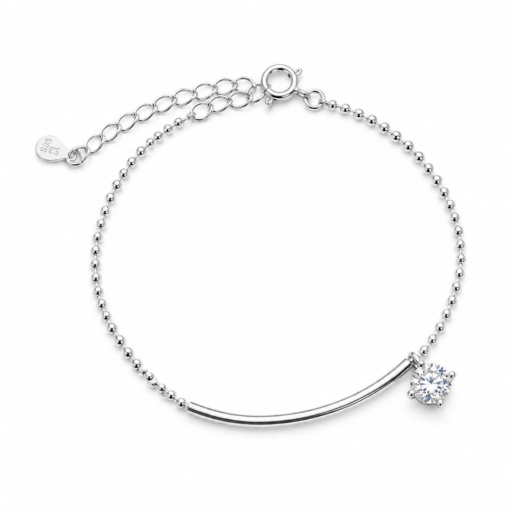 Moissanite Curved Bar Bead Chain Bracelet