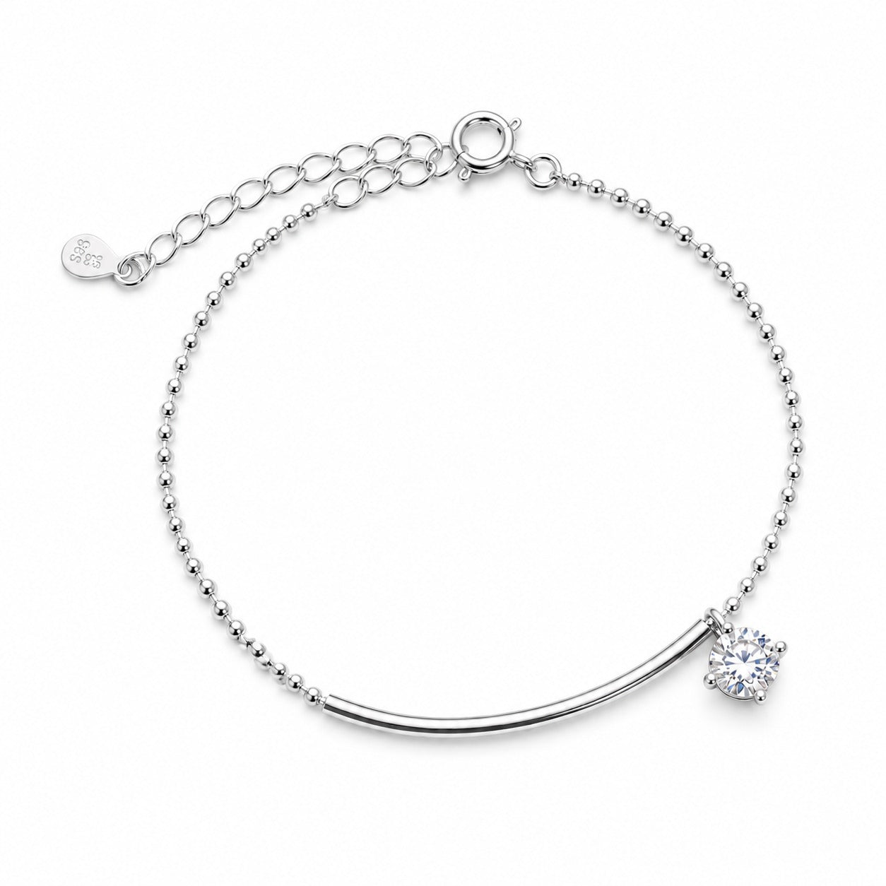 Moissanite Curved Bar Bead Chain Bracelet