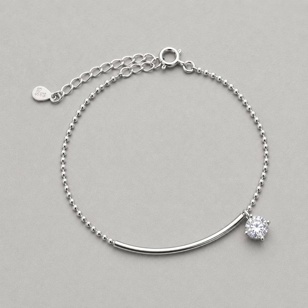 Moissanite Curved Bar Bead Chain Bracelet