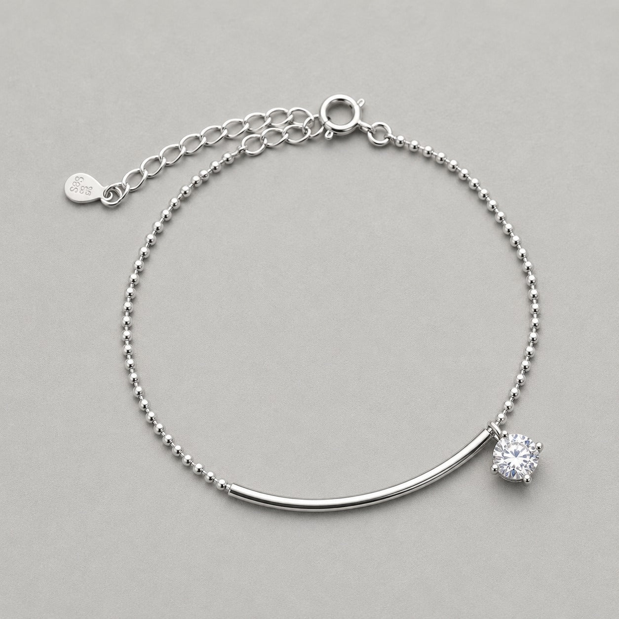 Moissanite Curved Bar Bead Chain Bracelet