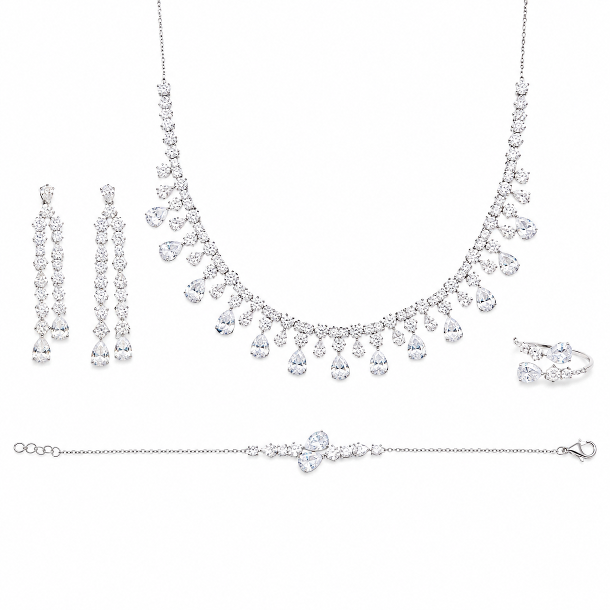 Cluster Pear Cut Jewelry Set