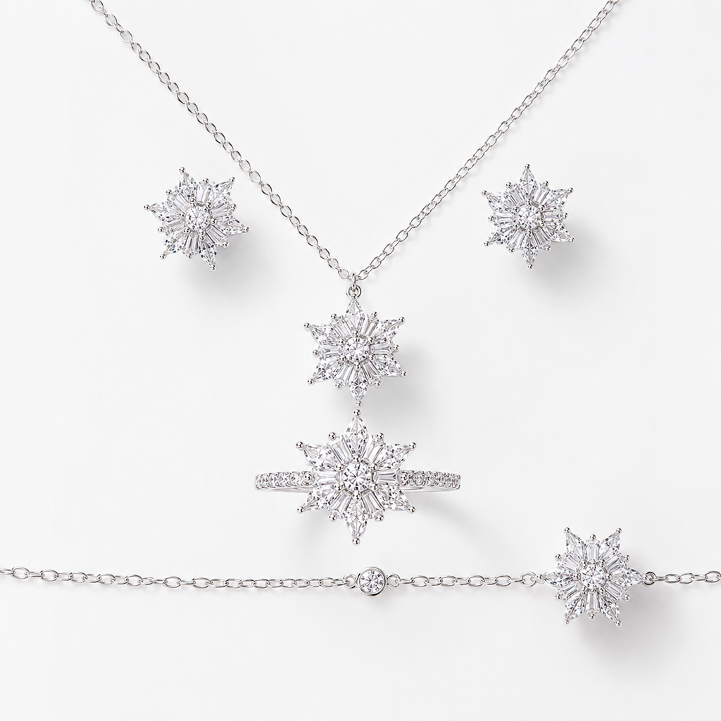 Snowflake Jewelry Set with Brilliant Sunburst