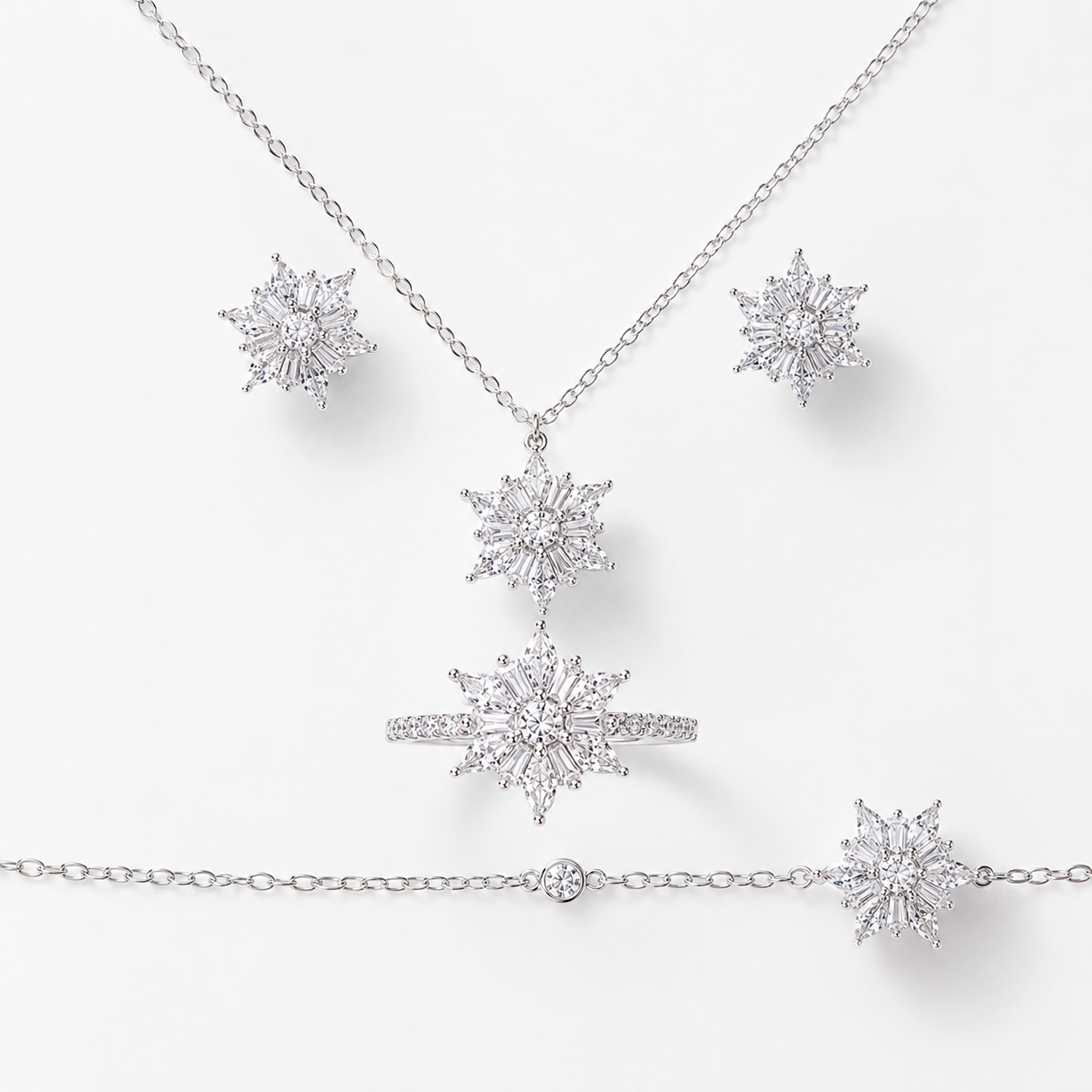 Snowflake Jewelry Set with Brilliant Sunburst