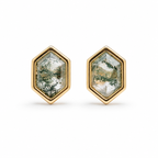 Hexagon Moss Agate Stud